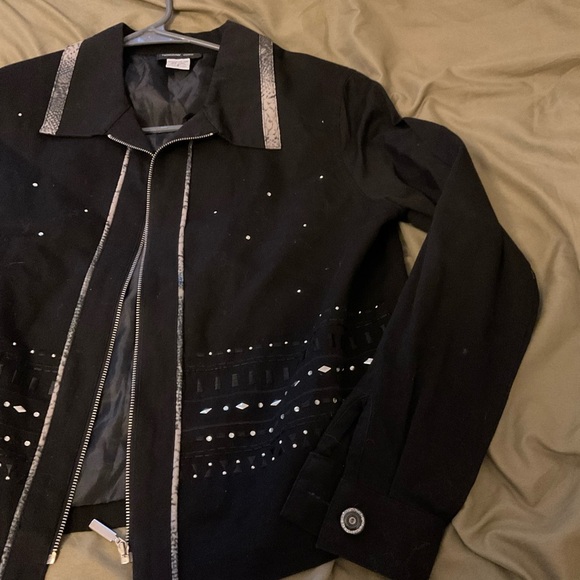 Morgan Cole Womens Sz S Black Zip Jacket Studded Bling Button Cuff Sleeve Lined - Picture 3 of 12